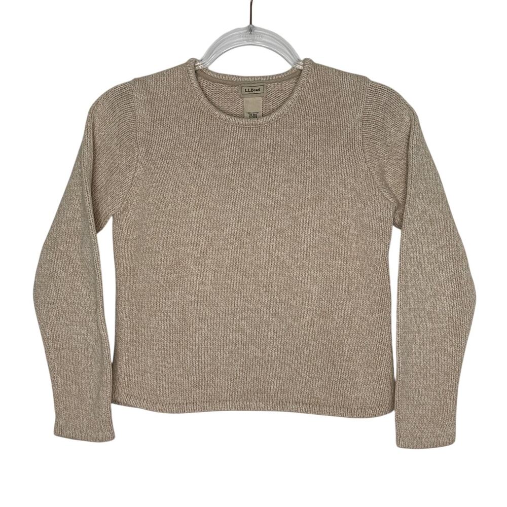 L.L.Bean Early 2000s Beige Cotton Knit Crewneck Sweater XS